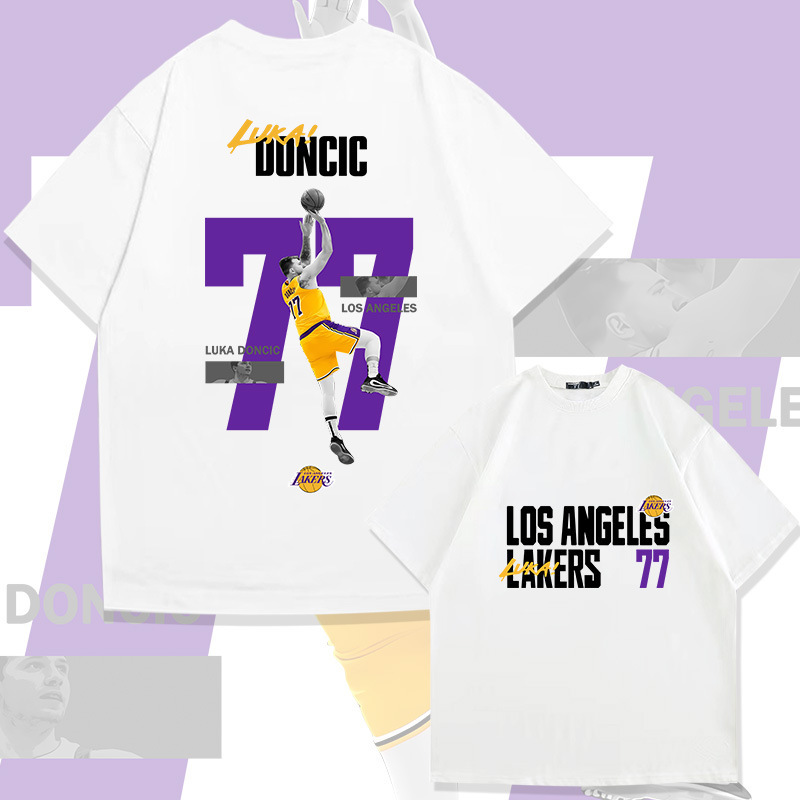 American Basketball Training Clothes Doncic No. 77 Short-Sleeved T-Shirt Men's Summer Trendy Brand Loose Off-Shoulder Half-Sleeved Tops