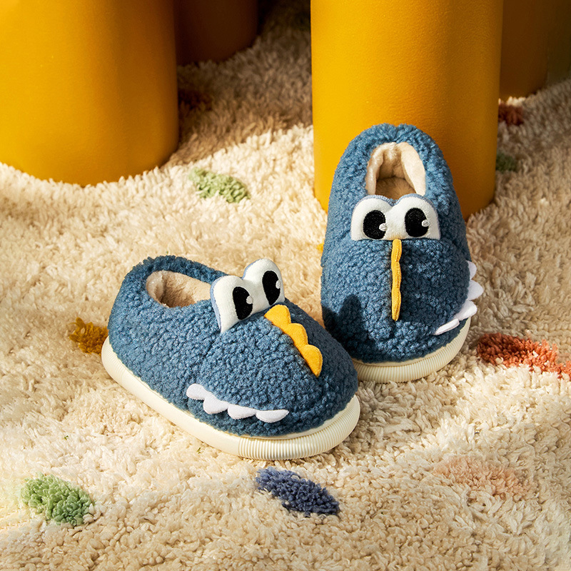 Happy Mary zapatos de algodón para niños 2024 invierno nuevo dinosaurio de dibujos animados más calurosos zapatos de peluche para niños