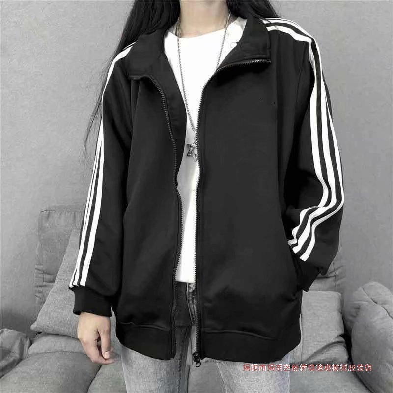 New export style men's and women's jacket, versatile casual spring and autumn student style sporty three-stripe baseball jacket