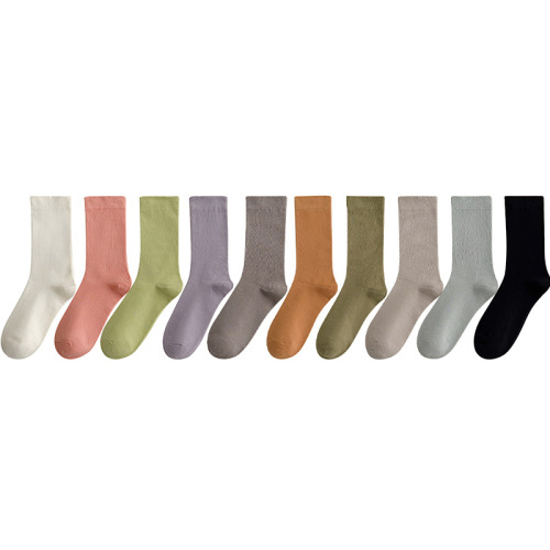 Socks Women's Spring and Summer Cotton Socks Solid Color Pile Socks Mid-Tube Socks Macaron Wide Mouth Boneless Socks Versatile Postpartum Socks Wholesale