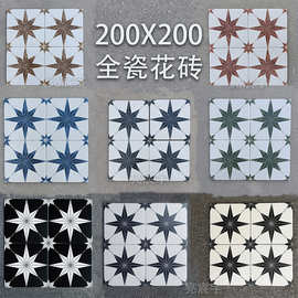 供200x200mm网红复古花砖白底八角星图案瓷砖卫生间厨房防滑地砖