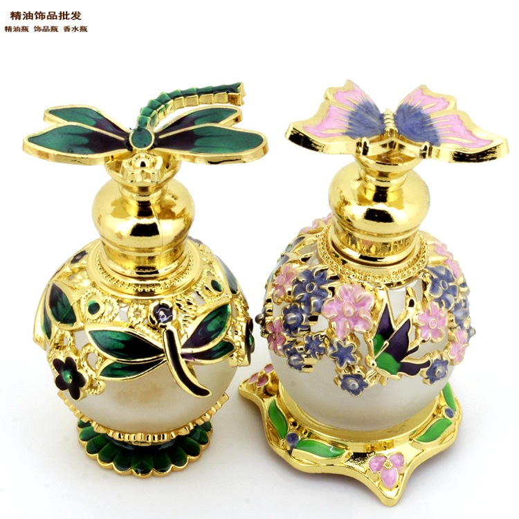 精油饰品网15ml大底球形繁花款蝴蝶盖香水瓶摆件全图2.jp