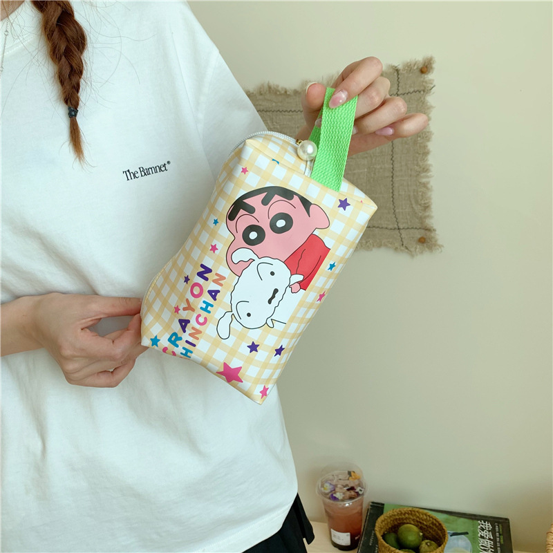 Cute Cartoon Print Color-Blocked Pencil Case, Portable Commuting Makeup Bag, Large Capacity Stationery Bag