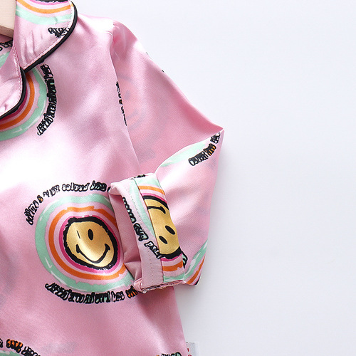 CA37 Long-sleeved Long Pants Children's Homecoming Set 0-4 Years Old Girls Air Conditioning Clothes Children's Single Button Silk Smooth Set
