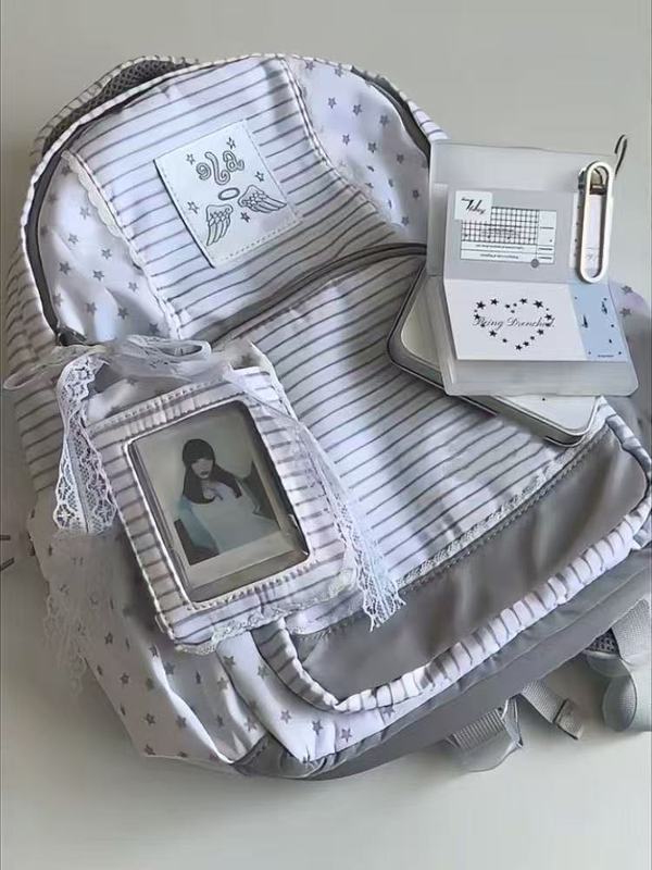 新款高颜值双肩包女韩版简约条纹百搭小书包日系少女学生校园背包|undefined