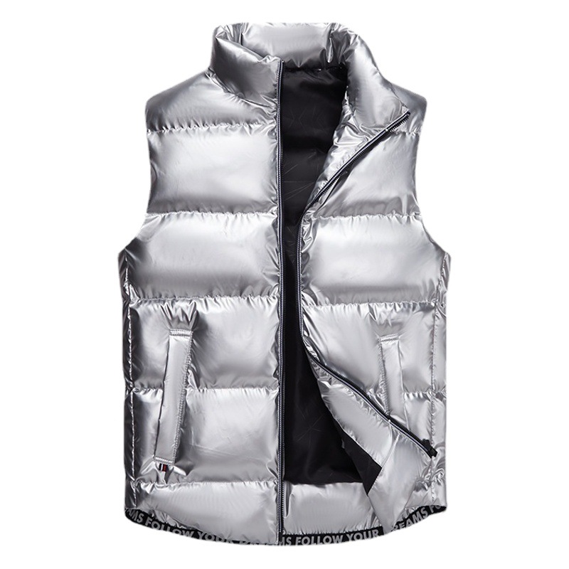 Vest men's sports trendy waistcoat stand collar plus size glossy autumn and winter sleeveless top casual sports jacket
