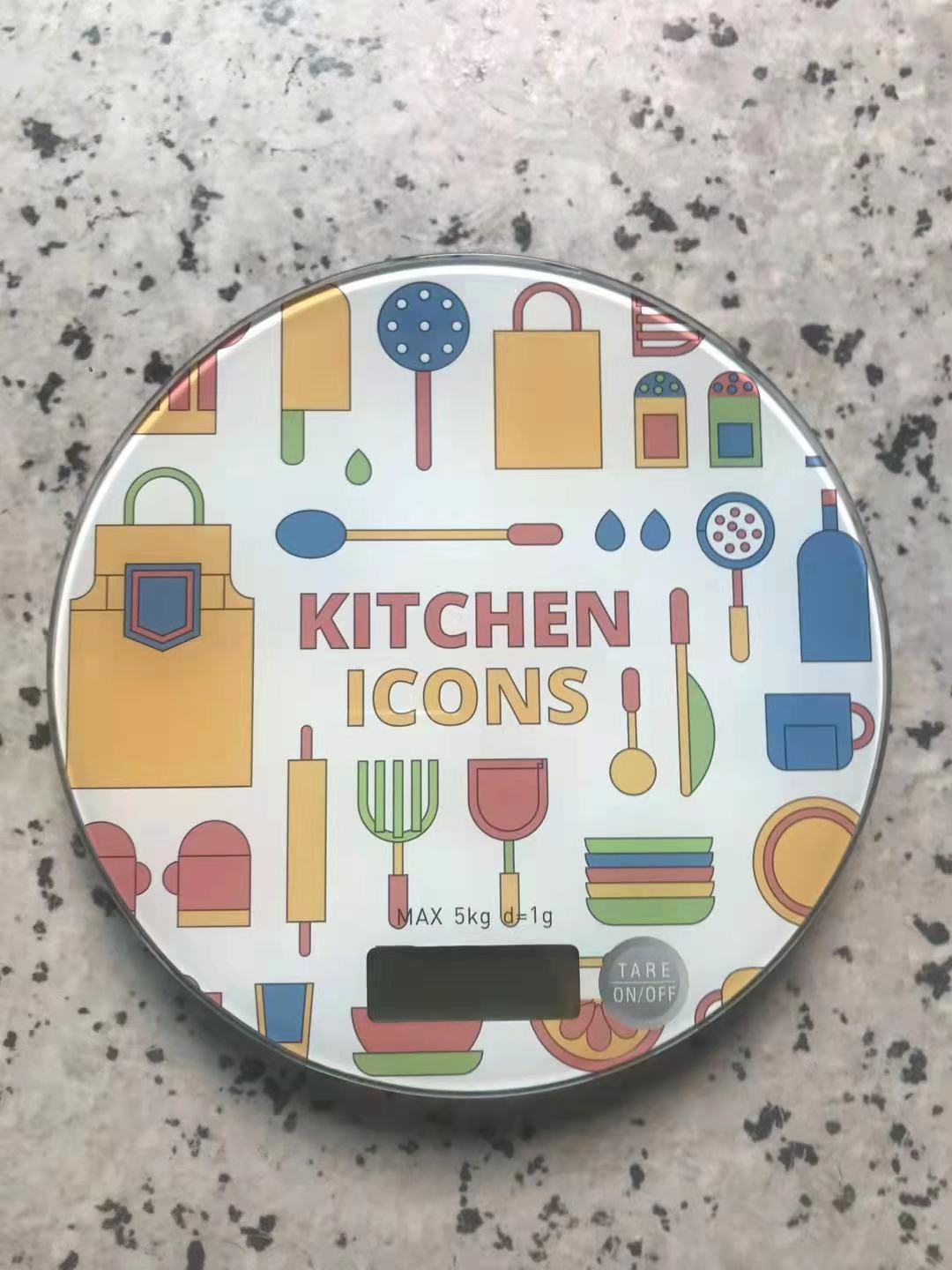 Báscula de cocina de vidrio redondo Báscula electrónica Báscula de horneado Exportación de comercio exterior Inglés