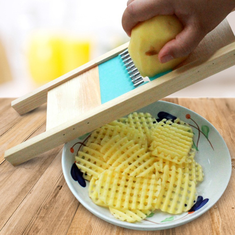 Blue wooden potato grid slicer potato grid multi-function vegetable cutter potato slice slicer potato grid cutter