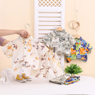 Boys Short-sleeved Summer Children's New Clothes Baby Printed Shirt Children's Two-piece Set Summer Children's Clothing Summer