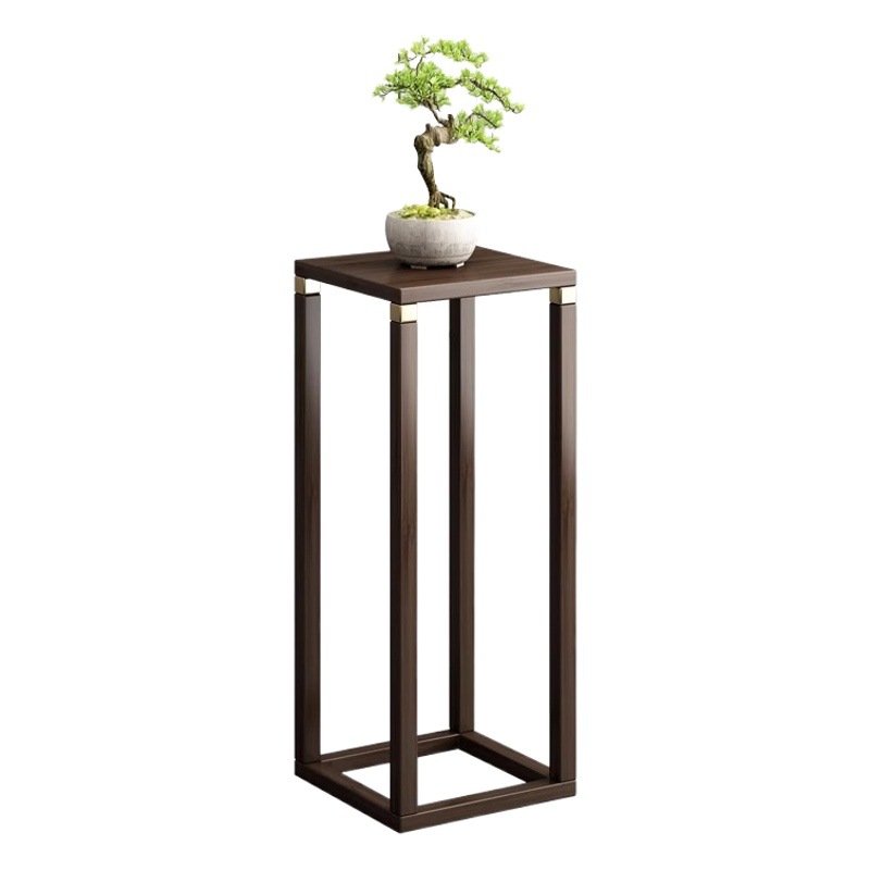 Sala de estar estante de flores balcón pasillo estante nuevo chino esquina piso Oficina madera maciza bonsai estante verde rábano