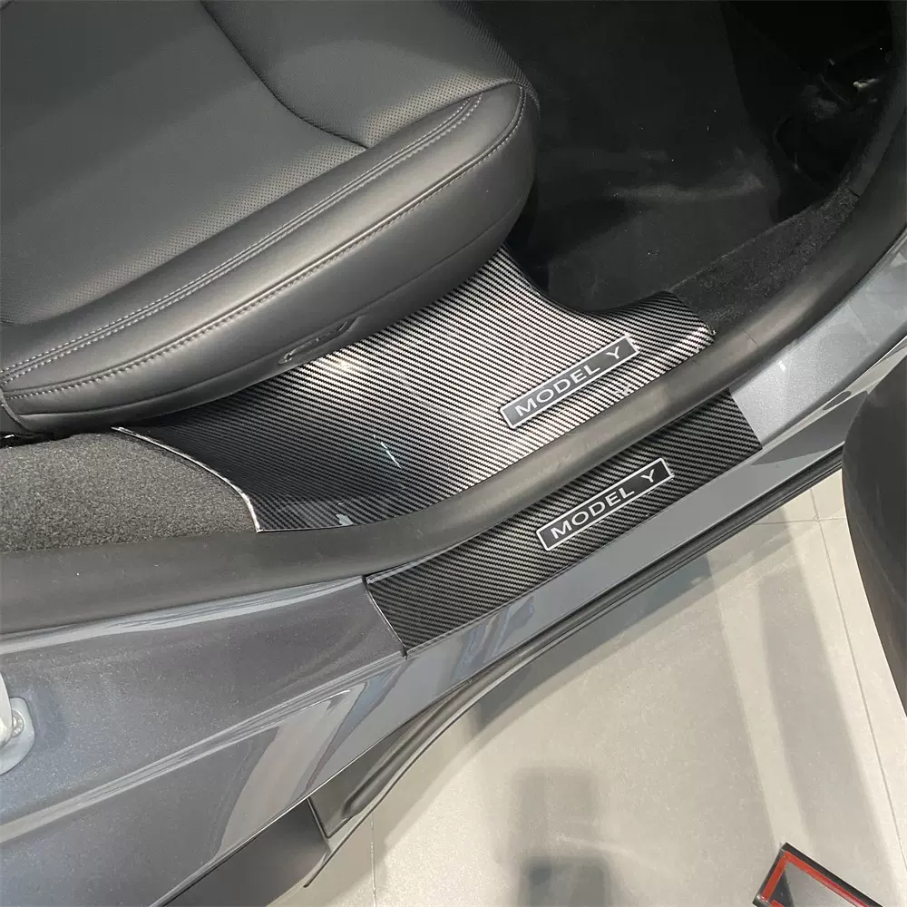 特斯拉ModelYL Model3焕新Y+改装专用碳纤维迎宾踏板后护板门槛条