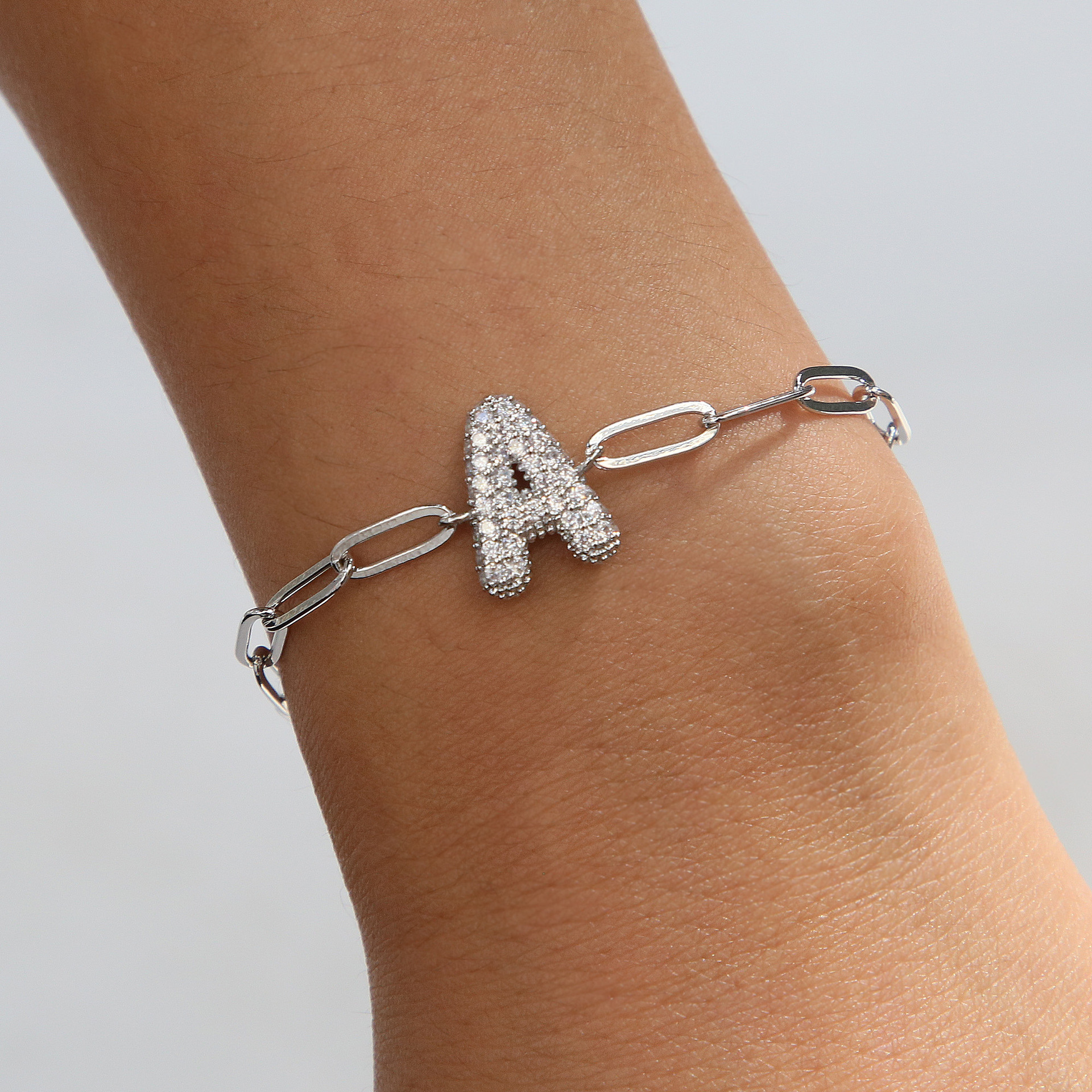 Bracelets Classification Copper Chain Material Paperclip Chain Chain Type Wholesale Jewelry Modern Style Classic Style Letter Copper Zircon Plating Bracelets