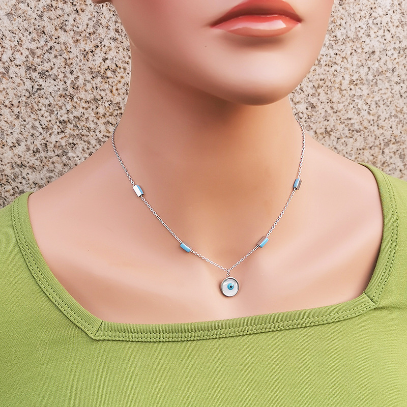 Fashion Devil's Eye Stainless Steel Inlay Inlaid Gold Shell Pendant Necklace Colorza_colorza_5