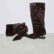 小众设计做旧异形跟牛仔靴女2025新款秋冬复古磨砂堆堆靴高跟长靴