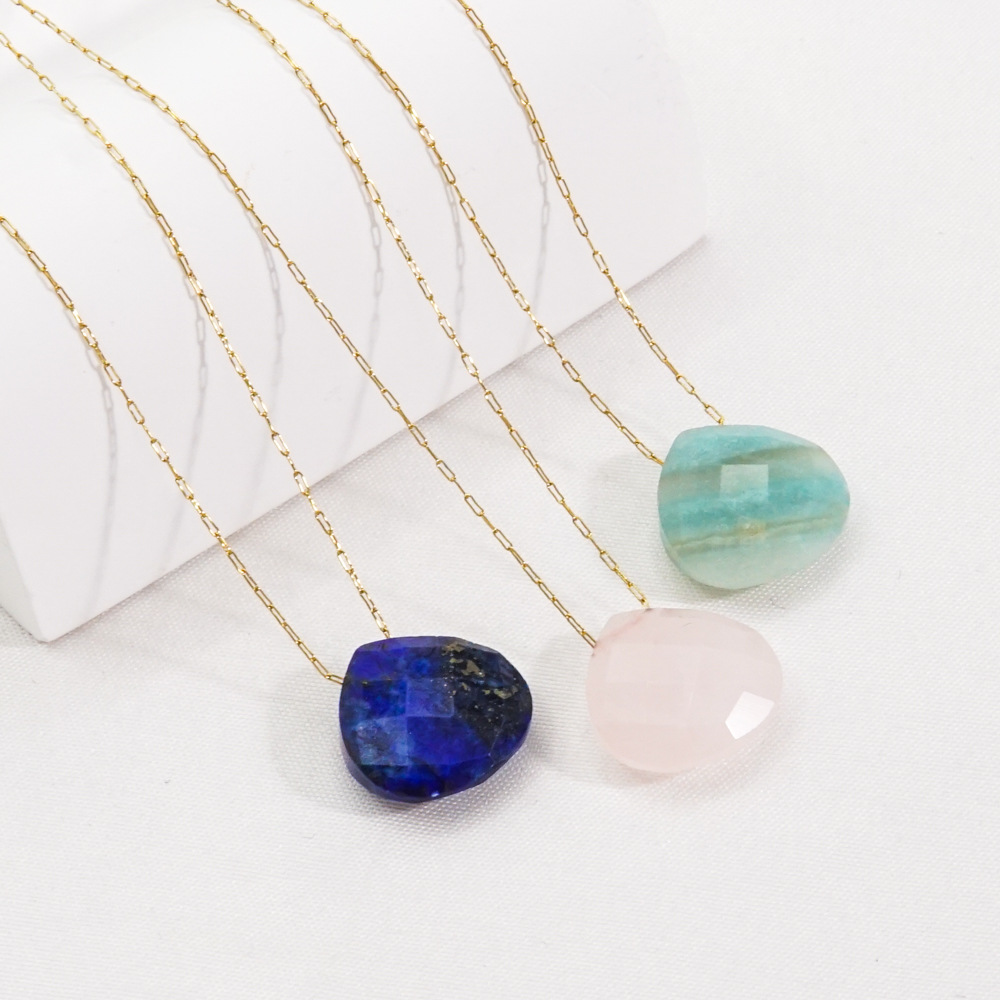 6g Weight PVD Coated Gold Plating Process 14K Gold, Real Gold Plated Plating Material Natural Stone Pendant Material Pendant Necklace Classification PVD Coated 14K Gold Real Plated Water Droplets 304 Stainless Steel Natural Stone Classic Style Waterproof Non Tarnish Pendant Necklace