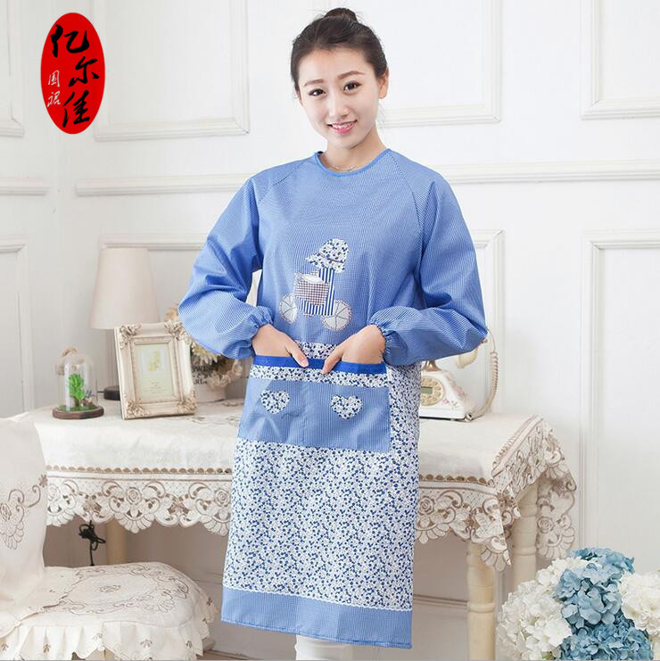 Factory direct selling Korean fashion bicycle long sleeve apron overalls protective clothing anti-grease protective clothing women can add LOGO