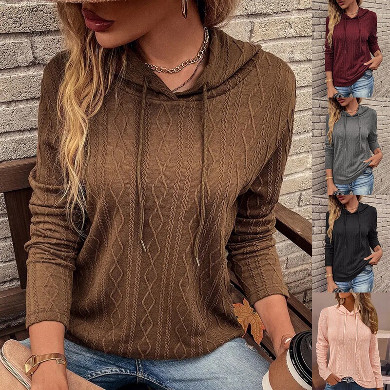 Cross-Border Independent Site Solid Color Long-Sleeve Hooded Pullover Knit Sweater in Dark Brown Cross-Border Independent Site Solid Color Long-Sleeve Hooded Pullover Knit Sweater in Dark Brown