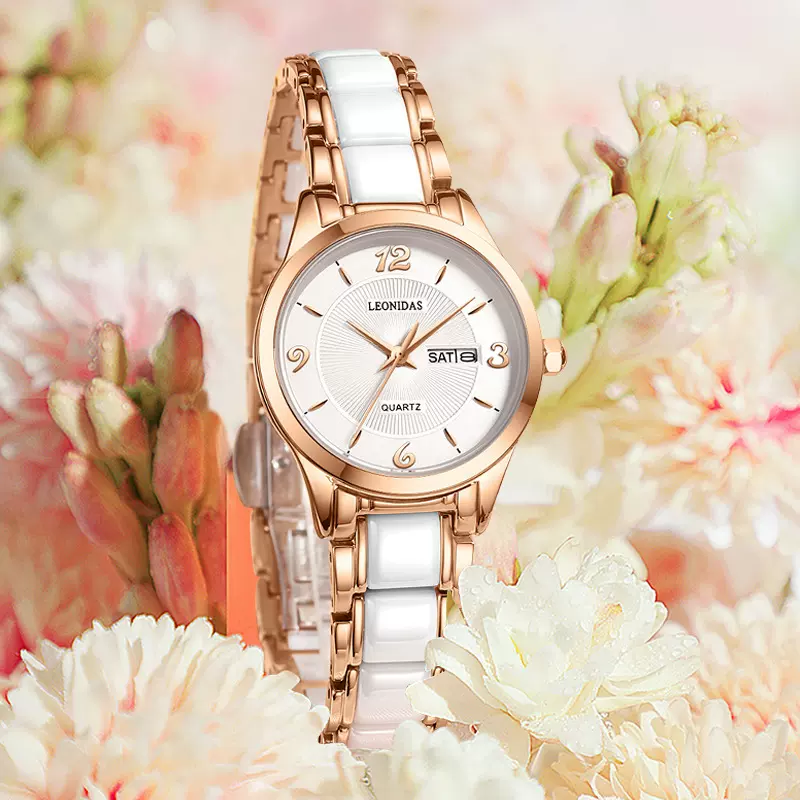 一件代发列奥尼达品牌女表石英手表女小众防水陶瓷潮流女批发时尚