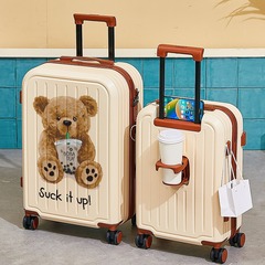 新款多功能杯架款行李箱萬向輪鋁框拉杆箱USB充電大容量旅行箱