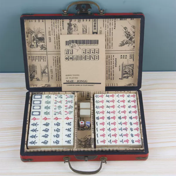 Antique Mahjong Box Mini, Medium and Large Size Cross-Border Mahjong Travel Dormitory Mahjong with Antique Leather Box and Instruction Manual