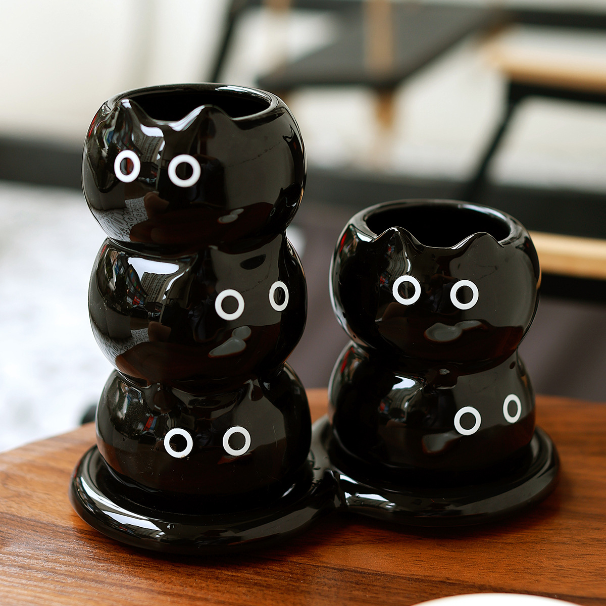 Lindo gato siamés tubo de palillos de cerámica tubo de almacenamiento de drenaje de encimera de cocina doméstica cubo de almacenamiento de cuchara de palillos de alto valor