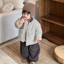 儿童加厚格子棉外套2025秋冬新款小宝宝衣服男童套装工厂批发定制