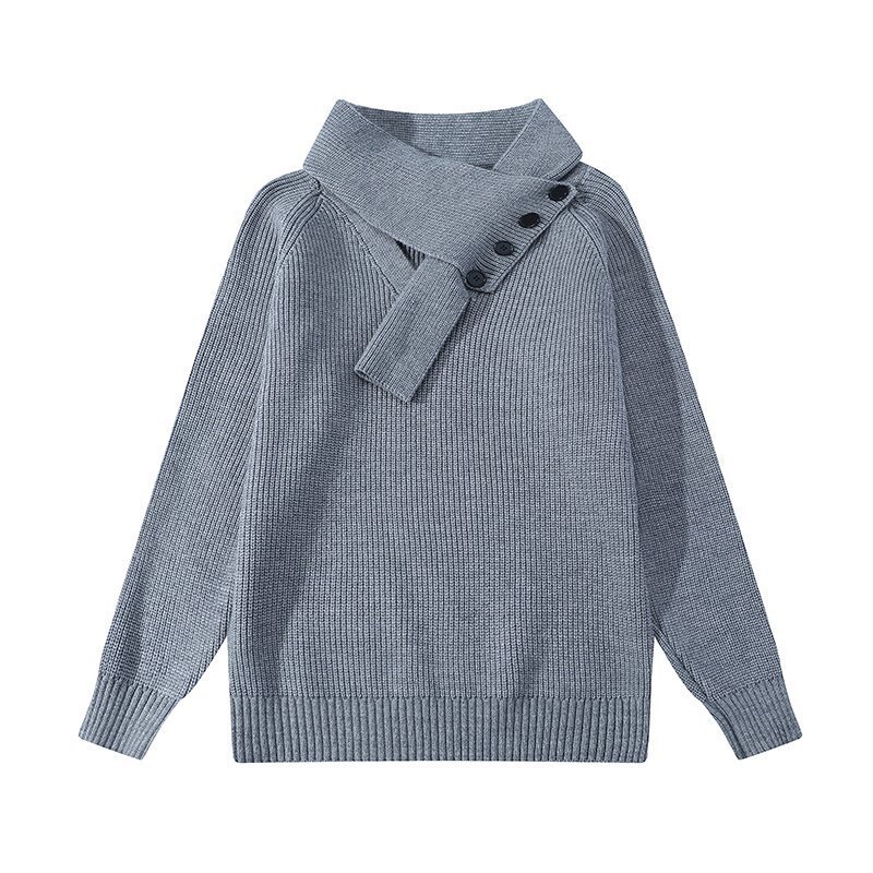 Wholesale Asymmetric Shawl Collar Loose Knit Sweater for Men, Long Sleeve, Versatile for Autumn, Winter, Spring, and Fall