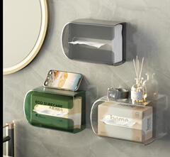 新款衛生間廁所紙巾盒日式透明抽紙洗臉巾收納盒壁掛餐巾紙盒免孔