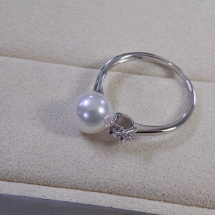 Pt900 Diamond Accessories Open Ring Design Picture with 7-8mm Pearl Diamond 0.03/Ct Without Beads