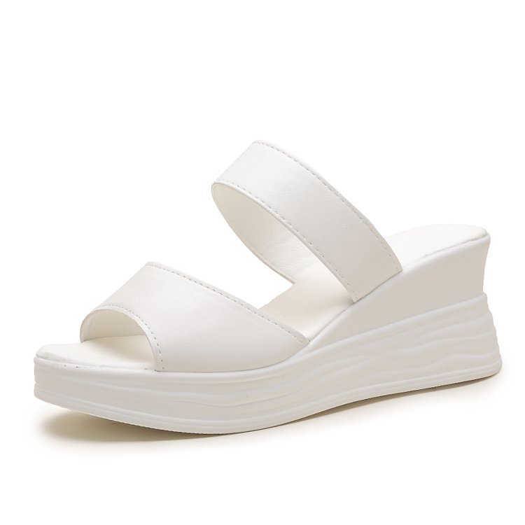 Zapatillas de tacón de verano para mujeres usar 06 nuevo piso grueso impermeable con una boca de pescado trapezo zapatillas ligeras de un pie image 5