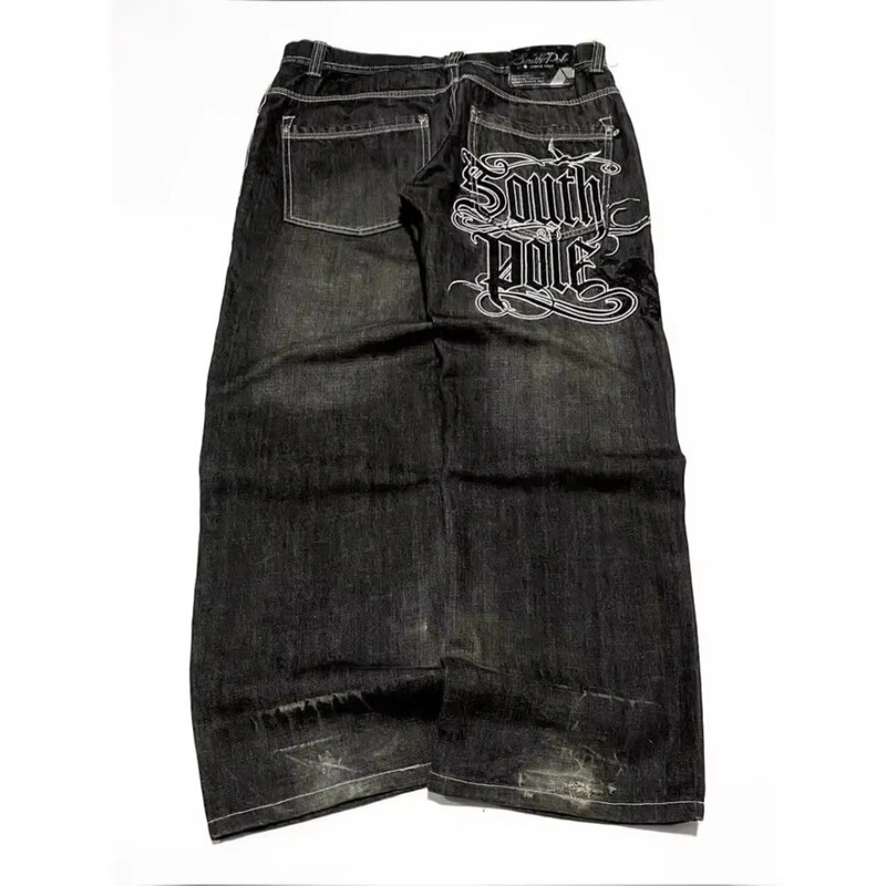 Cross-Border Streetwear Millennium Harajuku Hip-Hop Style Street Letter Embroidery Washed Vintage Loose Jeans for Men Y2K