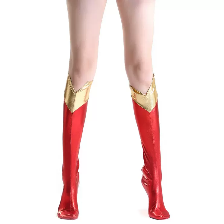 PU皮女超人长靴套 烫金超人长脚套 烫金超人脚套 戏服COS配饰