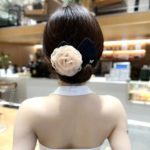 New Style Fabric Large Floral Soft Steel Wire Bobble Hairpin for Adults, Blossom Hair Accessory for Nape