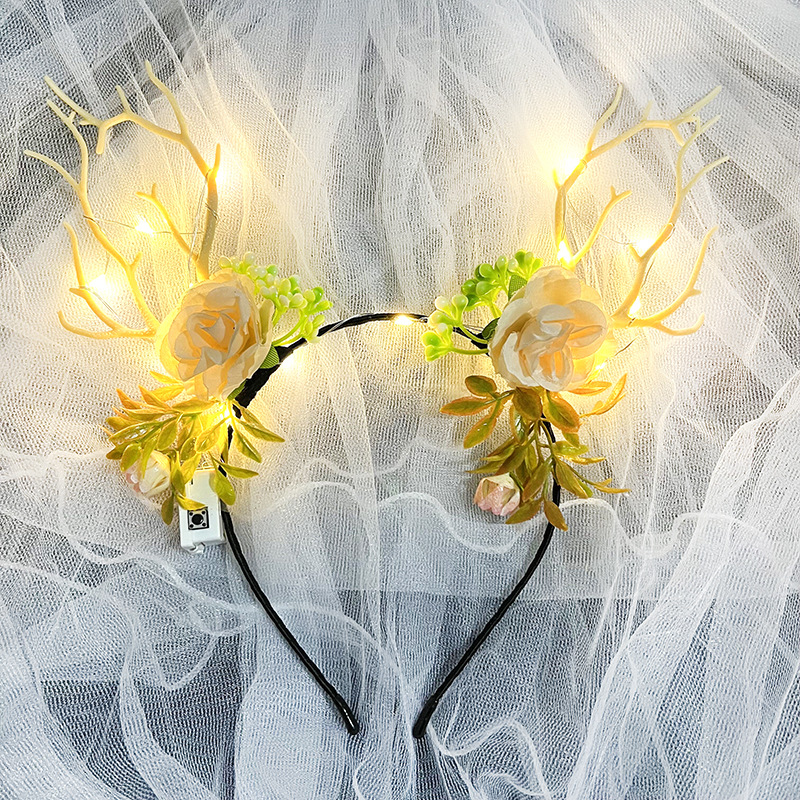 Cute Christmas Luminous Flower Antler Feather Hairband Wholesale display picture 1