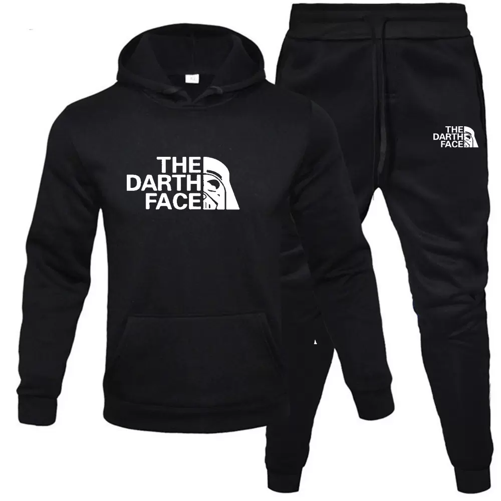 跨境男女式时尚休闲连帽加绒卫衣运动套装冬季连帽情侣卫衣印花现