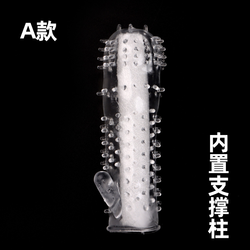 Textured TPE Condom Sleeve with Large Spikes, Transparent Reusable Intimate Stimulation Cover — detail image 17
