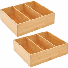 竹制食品储藏室收纳箱3格木篮板条箱桌面茶叶包咖啡包木质收纳盒