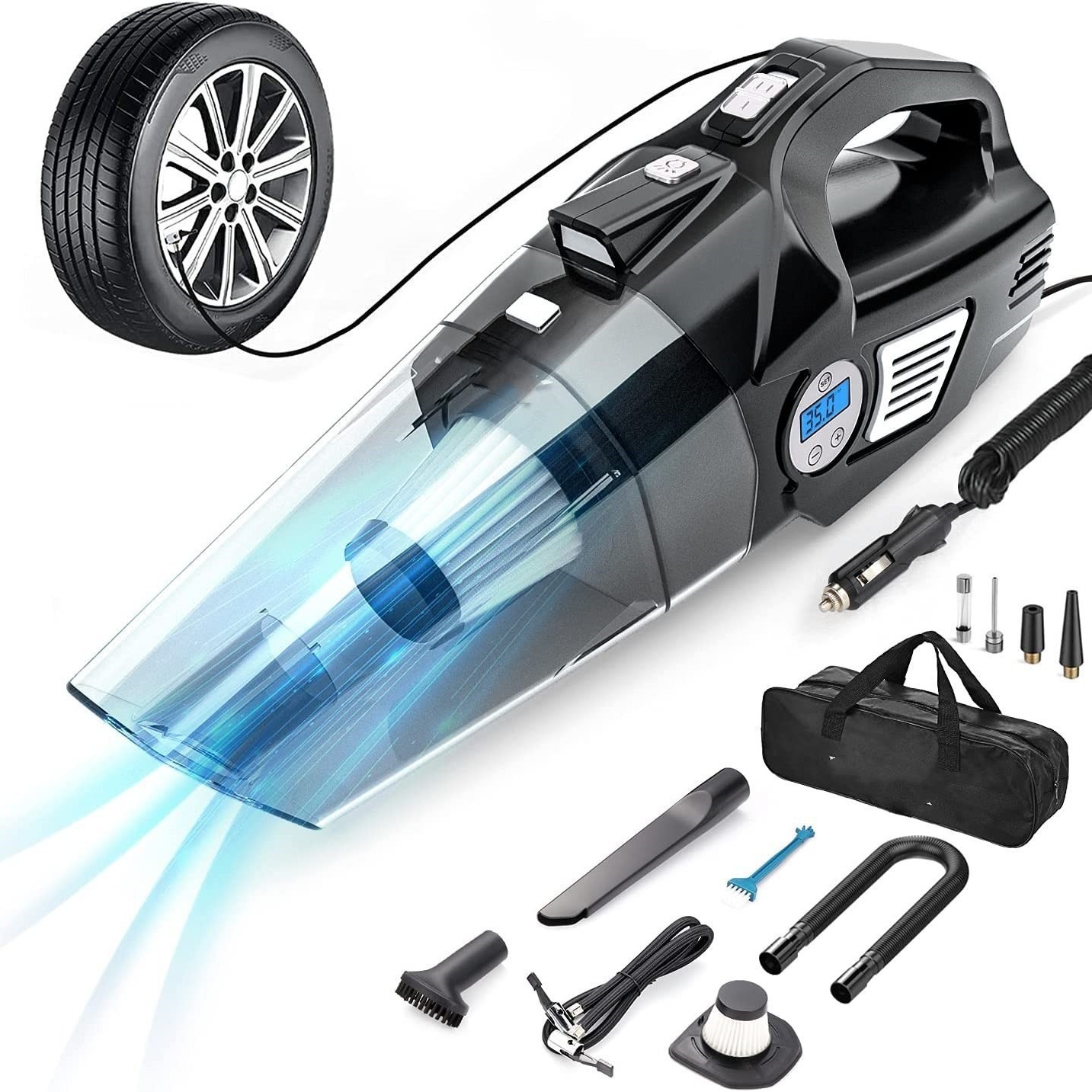 Car Vacuum Cleaner Air Pump Four-In-One Digital Display 120W High-Power Multi-Functional Home and Car Dual-Purpose Car Air Pump