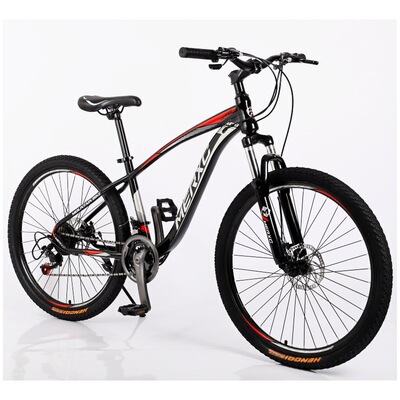 轻便有珠脚踏变速硬车架自行车TENGKE黑色双碟刹自行车