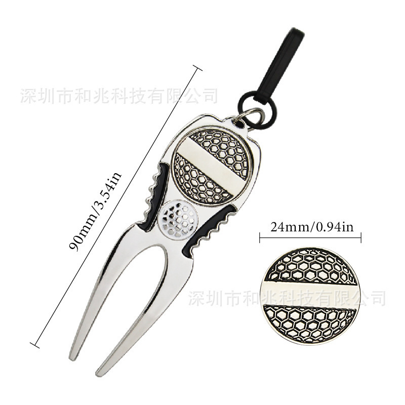 高尔夫果岭叉可折叠配磁性马克金属球位标多功能弹出式修复叉铲草|undefined