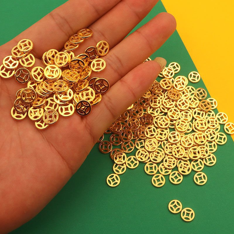 Ancient Bright Gold Accessories New Chinoiserie Auspicious Fortune Small Copper Coins DIY Hand-Woven Red Rope Bracelet Necklace Accessories