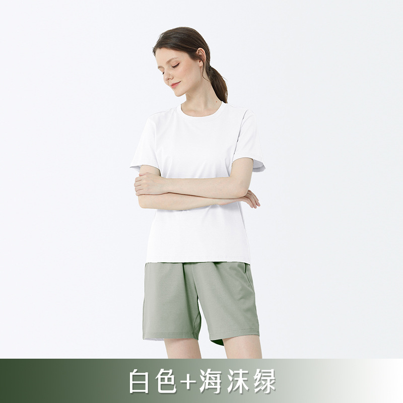 Luz de lujo piel algodón mercerizado las mujeres del verano pijamas traje antibacteriano sensación fresca delgada casual Home wear