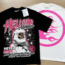 2025新款地狱之星太空骷髅头复古做旧字母印花宽松圆领夏短袖T恤