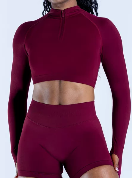 Amazon Full Matte Nylon Fabric Tight-Fitting Half-Zip Thumb-Hole Long-Sleeve Jacket Fitness Wear Long-Sleeve Zipper