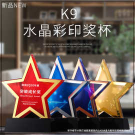 彩印水晶奖杯创意金属奖牌纪念品优秀员工五角星奖杯