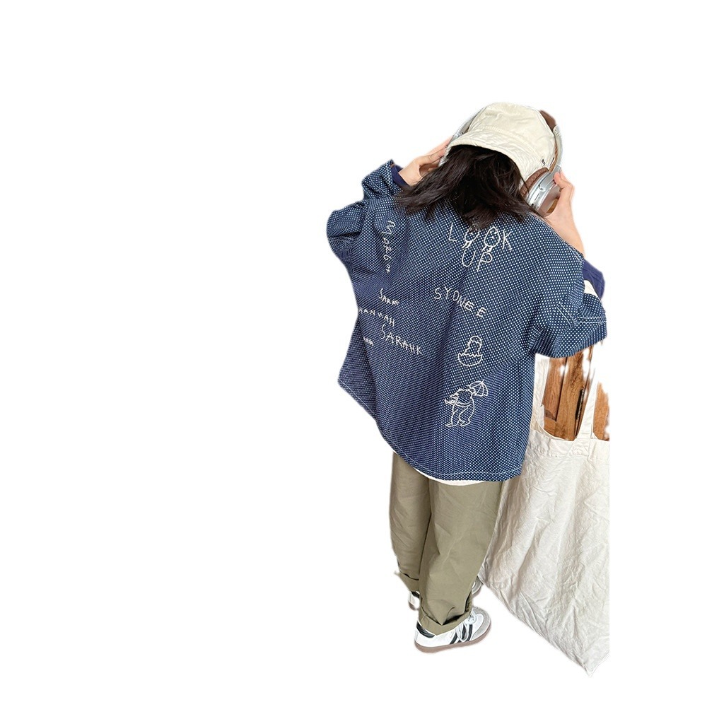 Zuo Xiaoran ropa para niños 2024 Carta de los niños camisa bordada niños y niñas de dibujos animados bordado ropa de abrigo de la camisa