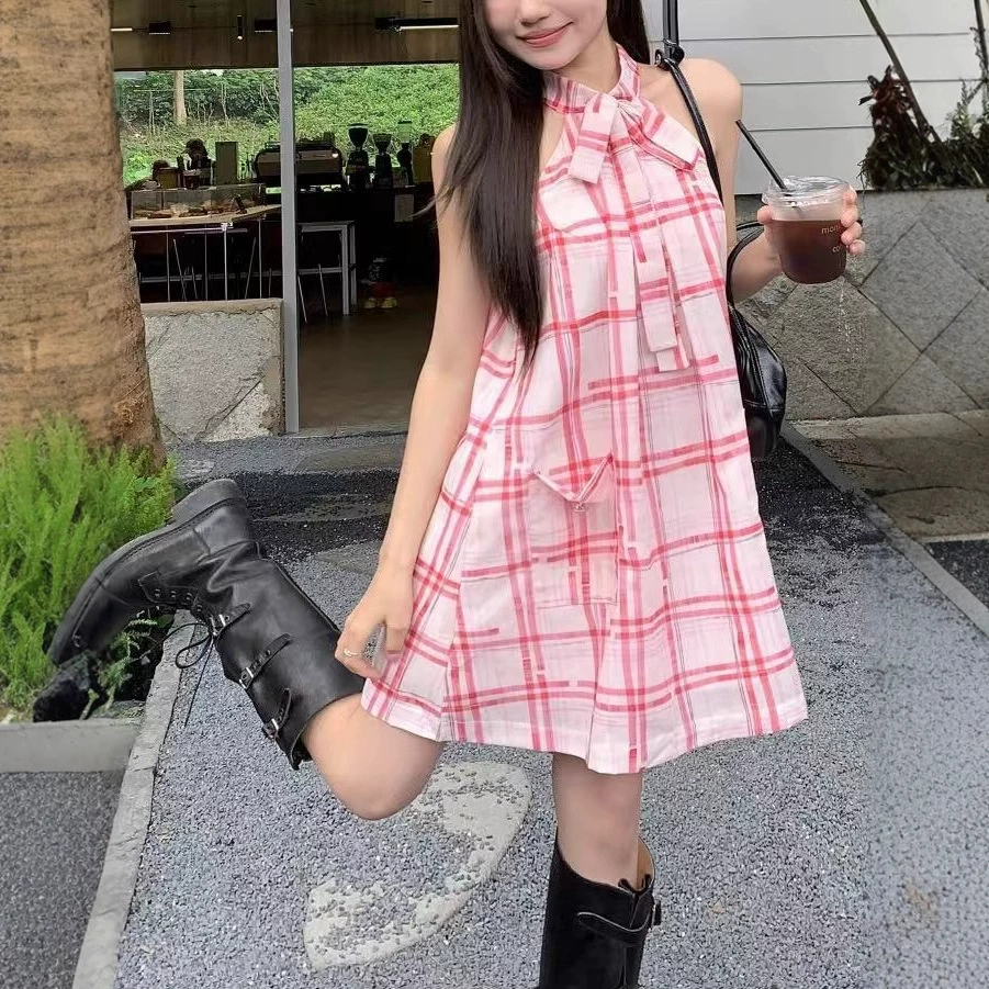 Красное платье с бантом, женское летнее лето 2025 новый дикий тонкий стиль, чтобы показать тонкую повседневную юбку