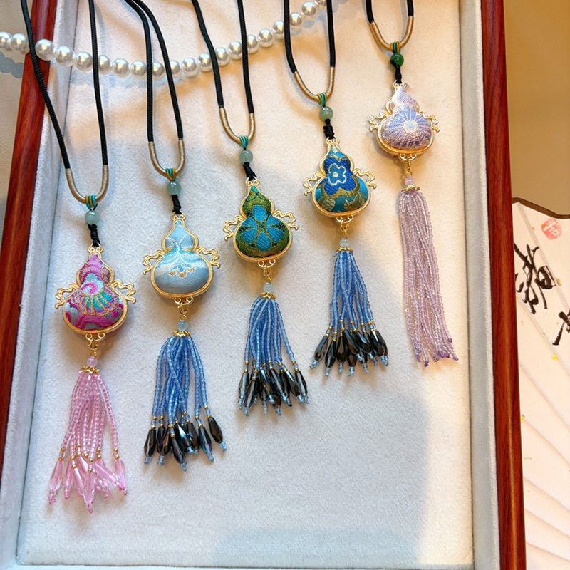 【成品】纯手工双面葫芦挂坠非遗宋锦真丝项链百搭小众高级感配饰|undefined