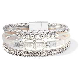 亚马逊饰品波西米亚风缠绕手链皮革袖口手镯金色串珠套装手工制作