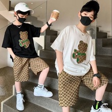 夏季男童套装2022新款韩版中大童短袖小熊上衣短裤童装帅气两件套